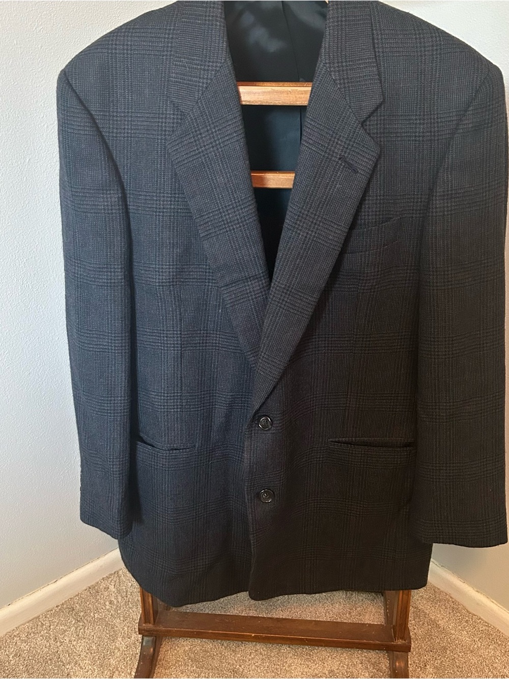 Men's Vintage 100% Lambswool Plaid Sport Coat - Classic Two-Button Blazer